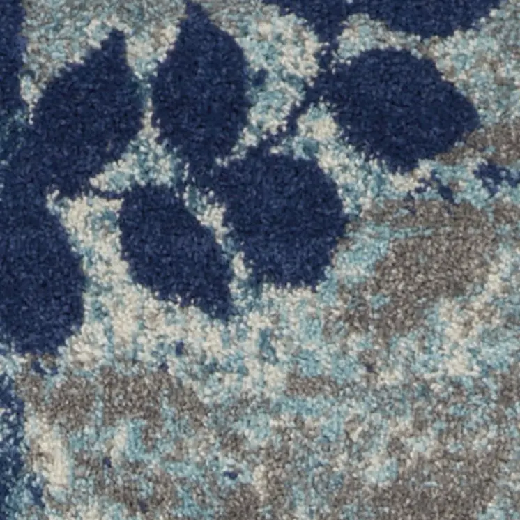 2' X 4' Navy Blue Light Blue and Gray Botanical Leaves Area Rug