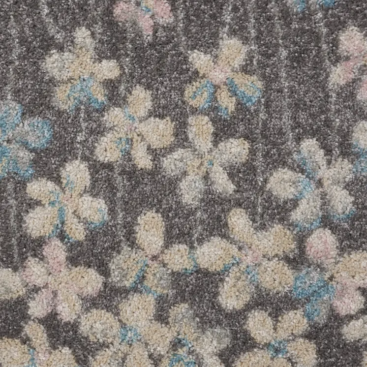 2' X 4' Navy Blue and Ivory Floral Area Rug