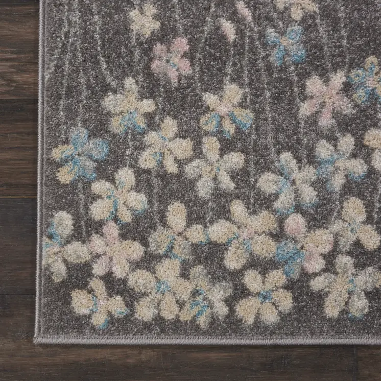 2' X 4' Navy Blue and Ivory Floral Area Rug