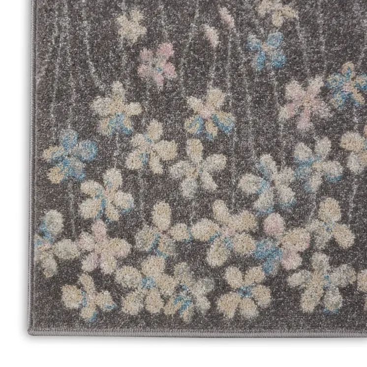 2' X 4' Navy Blue and Ivory Floral Area Rug