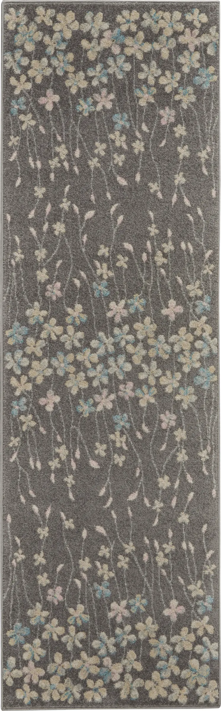 2' X 4' Navy Blue and Ivory Floral Area Rug