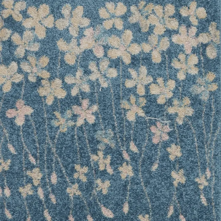 2' X 4' Turquoise and Cream Botanical Leaves Area Rug