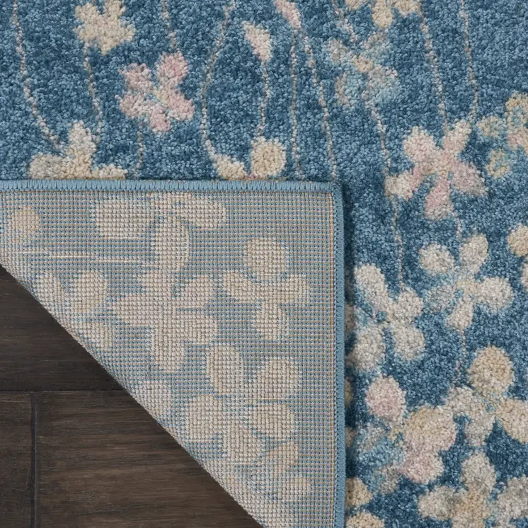 2' X 4' Turquoise and Cream Botanical Leaves Area Rug