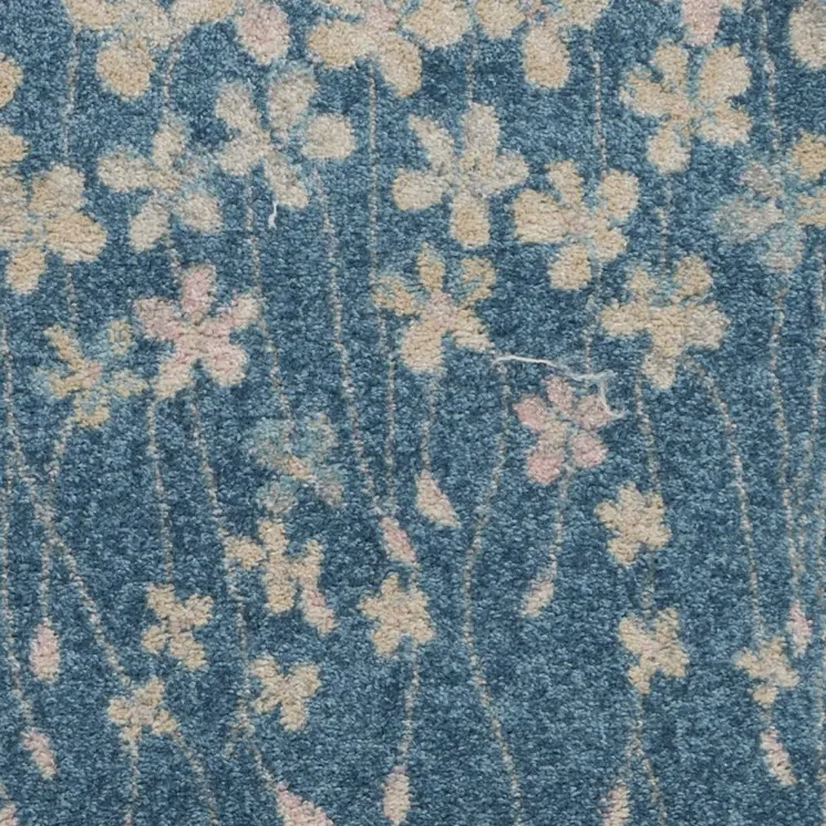 2' X 4' Turquoise and Cream Botanical Leaves Area Rug