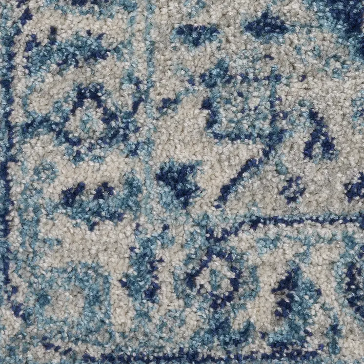 2' X 4' Ivory And Navy Blue Floral Medallion Distressed Area Rug