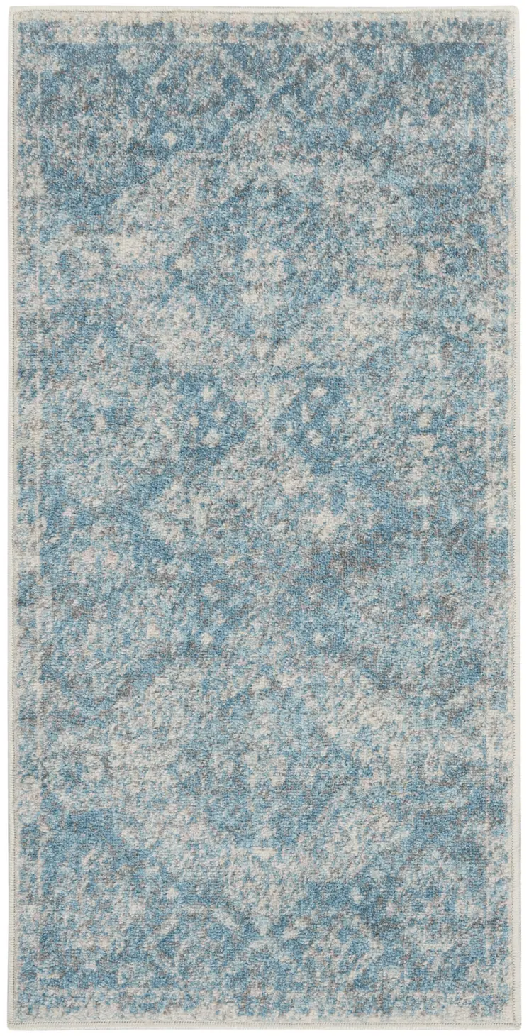2' X 4' Ivory and Light Blue Oriental Distressed Area Rug