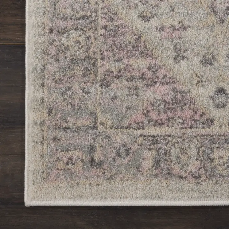 2' X 4' Ivory Pink And Gray Floral Medallion Distressed Area Rug