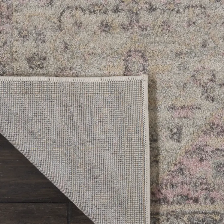2' X 4' Ivory Pink And Gray Floral Medallion Distressed Area Rug