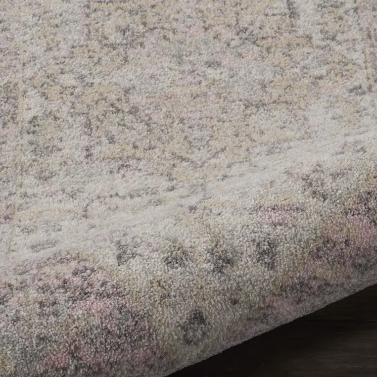 2' X 4' Ivory Pink And Gray Floral Medallion Distressed Area Rug