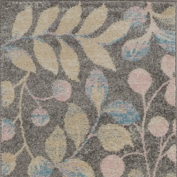 2' X 4' Beige Gray And Blue Botanical Leaves Area Rug