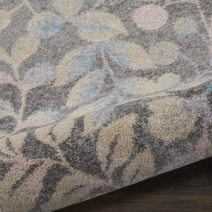 2' X 4' Beige Gray And Blue Botanical Leaves Area Rug