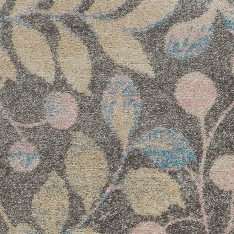 2' X 4' Beige Gray And Blue Botanical Leaves Area Rug