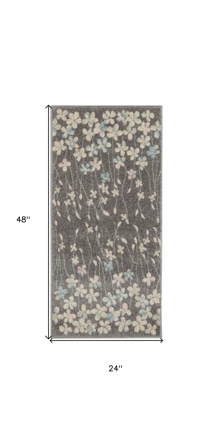 2' X 4' Beige And Gray Floral Area Rug