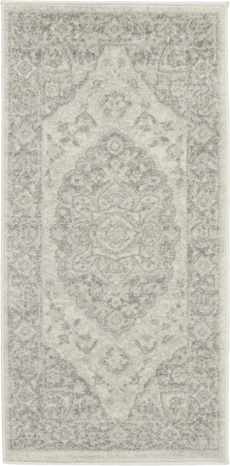 2' X 4' Ivory And Gray Floral Medallion Distressed Area Rug