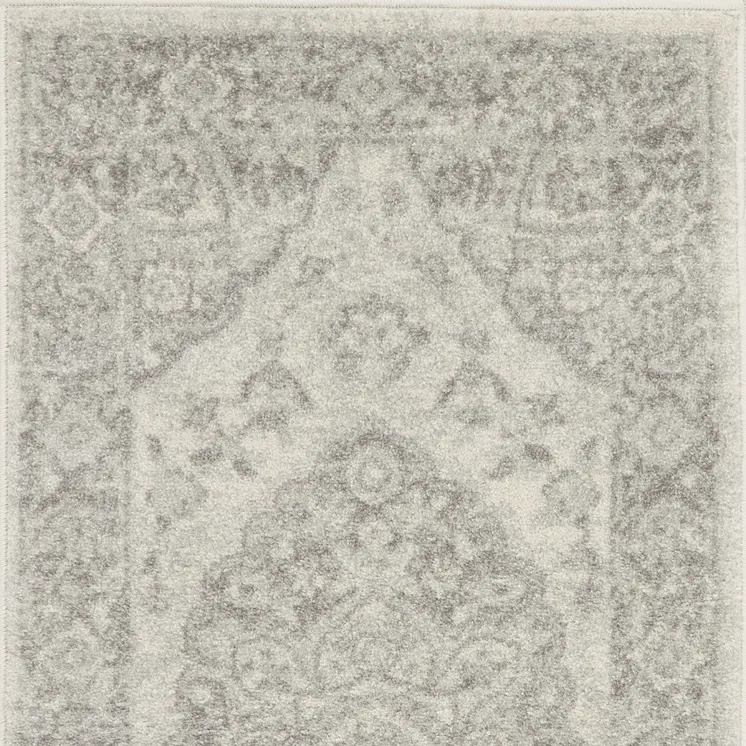 2' X 4' Ivory And Gray Floral Medallion Distressed Area Rug