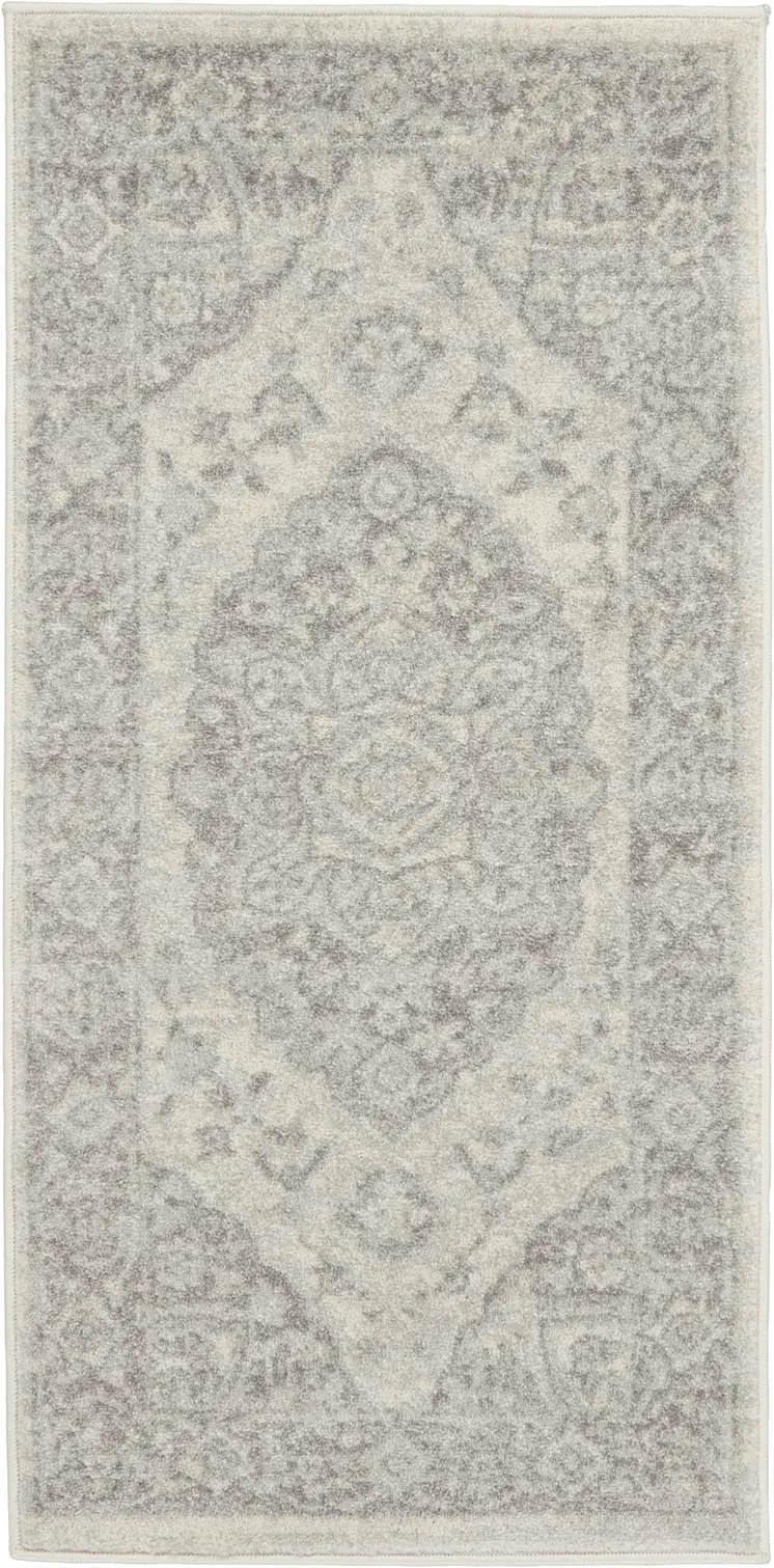 2' X 4' Ivory And Gray Floral Medallion Distressed Area Rug