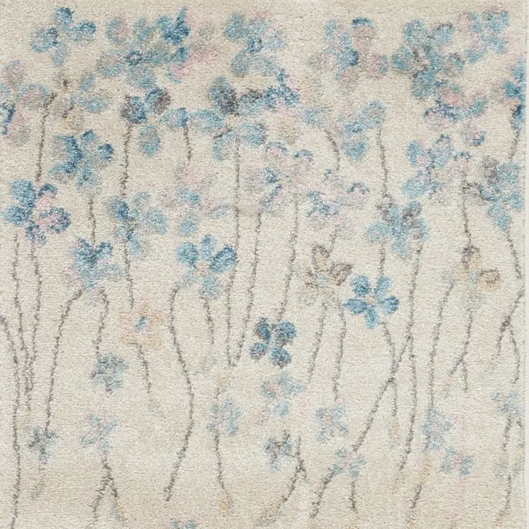 2' X 4' Ivory And Blue Floral Area Rug