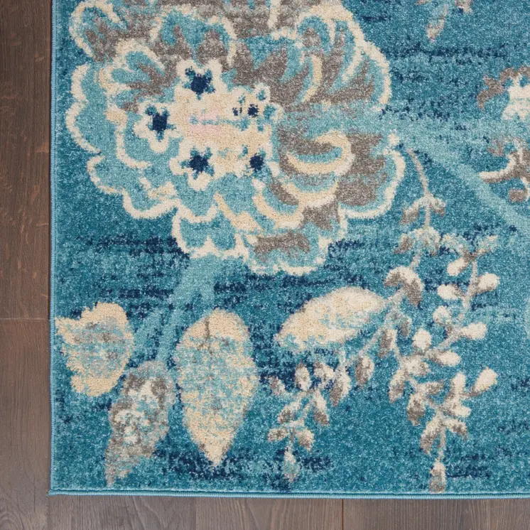 2' X 4' Ivory Navy Blue And Light Blue Floral Area Rug