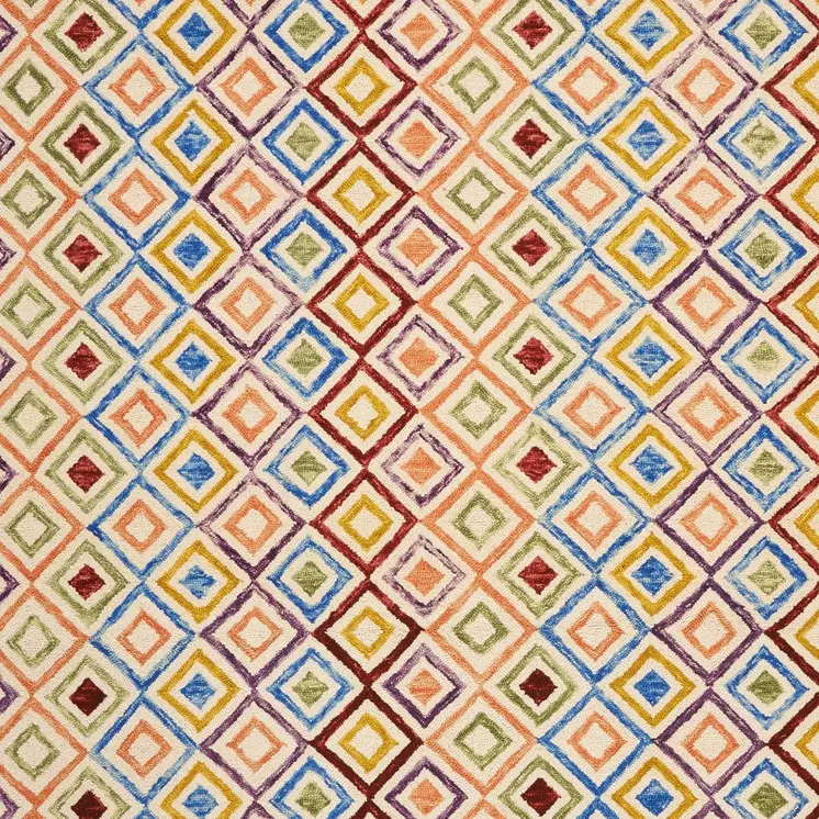 8' X 11' Ivory Blue And Red Wool Geometric Hand Tufted Area Rug