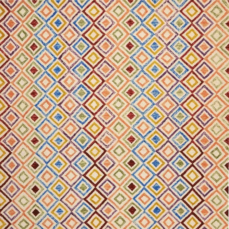 8' X 11' Ivory Blue And Red Wool Geometric Hand Tufted Area Rug