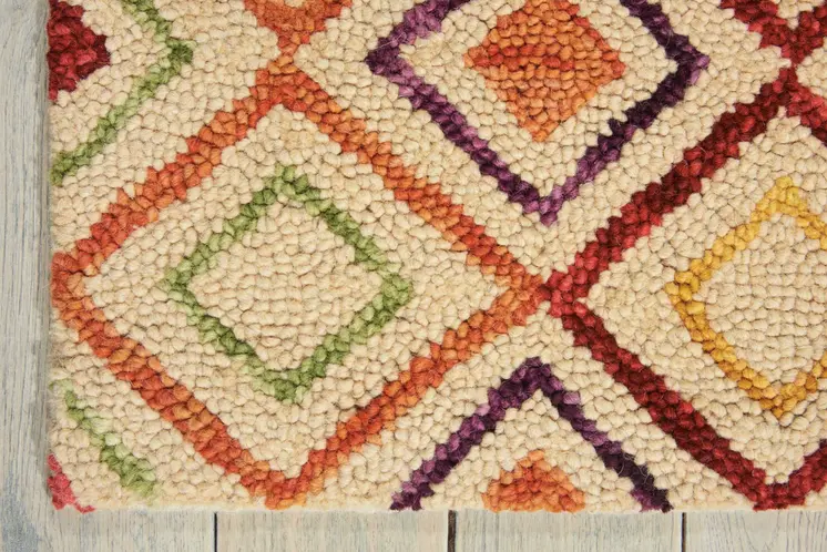 4' X 6' Ivory Blue And Red Wool Geometric Hand Tufted Area Rug
