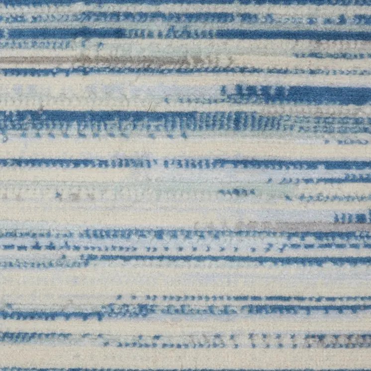7' Ivory Blue and Gray Striped Runner Rug