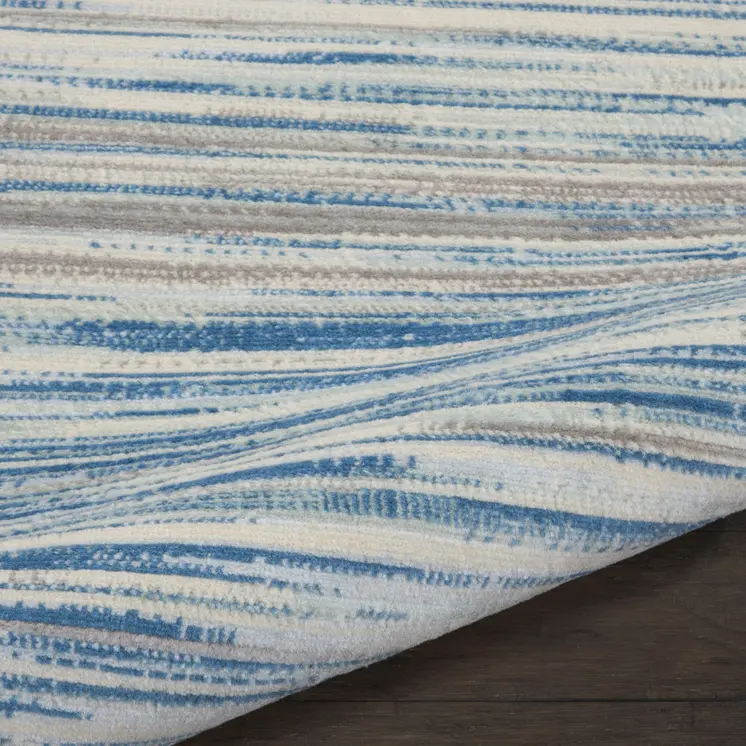 7' Ivory Blue and Gray Striped Runner Rug