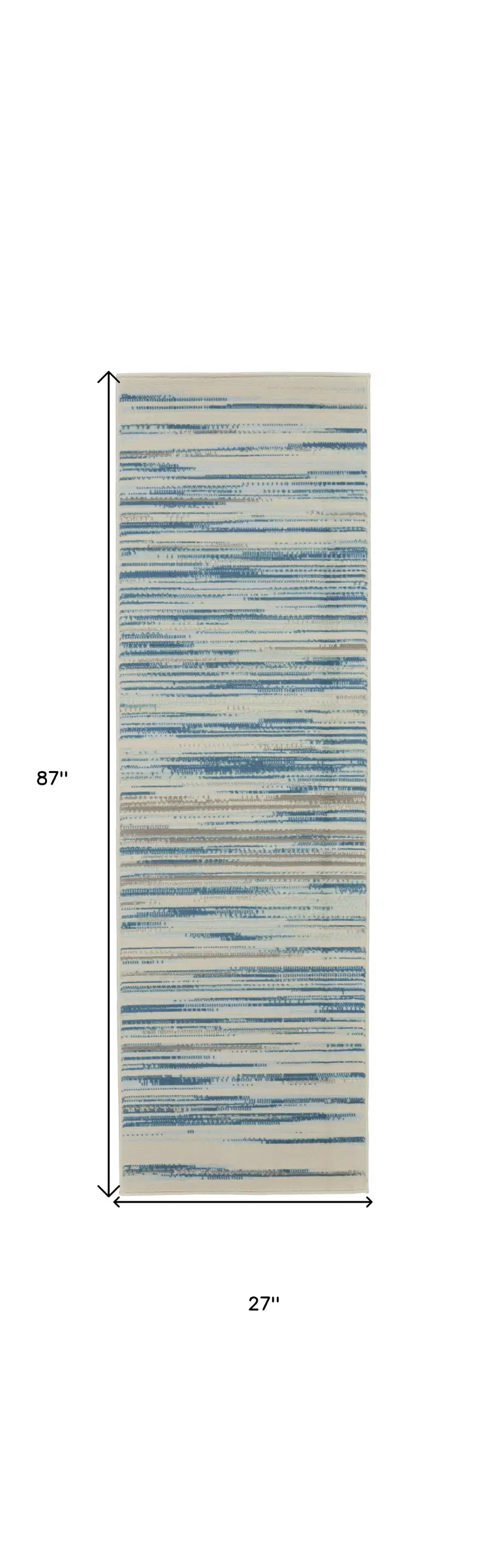 7' Ivory Blue and Gray Striped Runner Rug