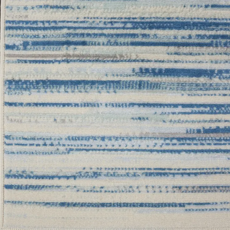 7' Ivory Blue and Gray Striped Runner Rug
