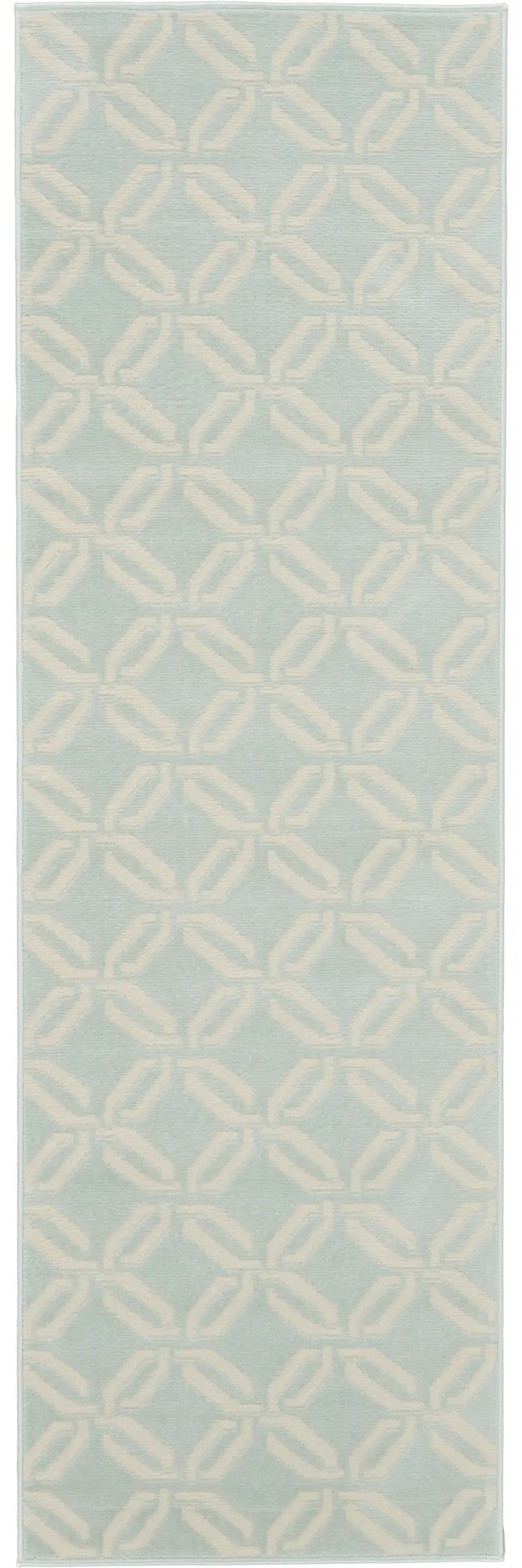 7' Beige and Green Trellis Runner Rug