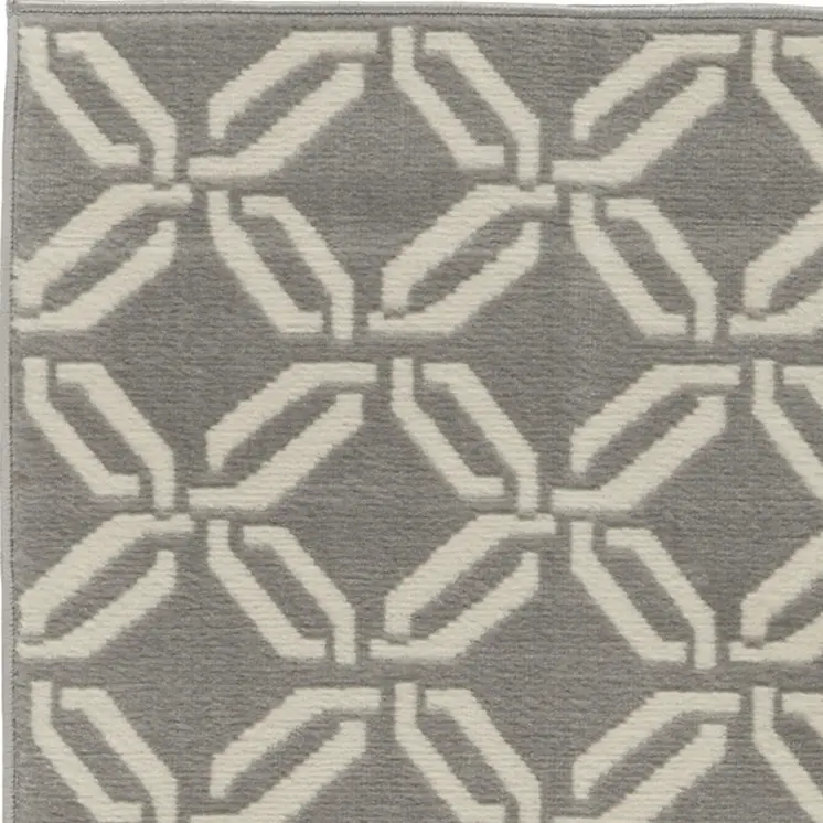7' Beige and Gray Trellis Runner Rug