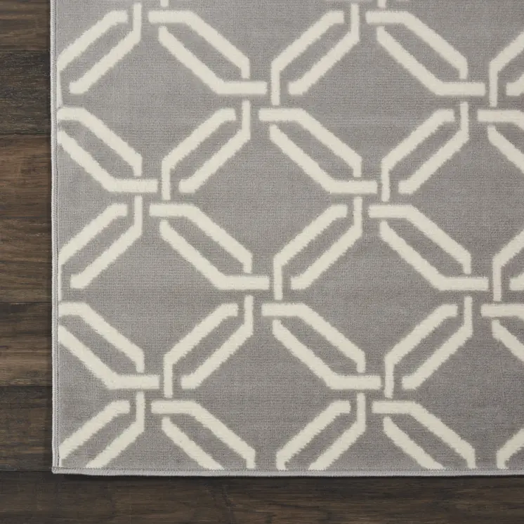 7' Beige and Gray Trellis Runner Rug