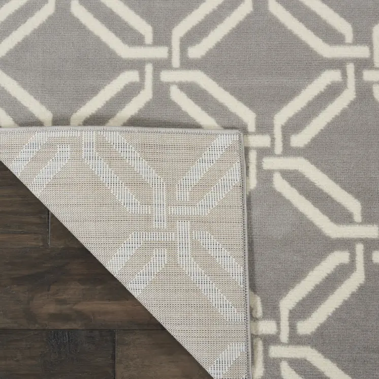 7' Beige and Gray Trellis Runner Rug