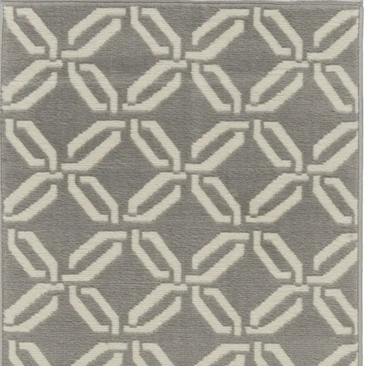 7' Beige and Gray Trellis Runner Rug