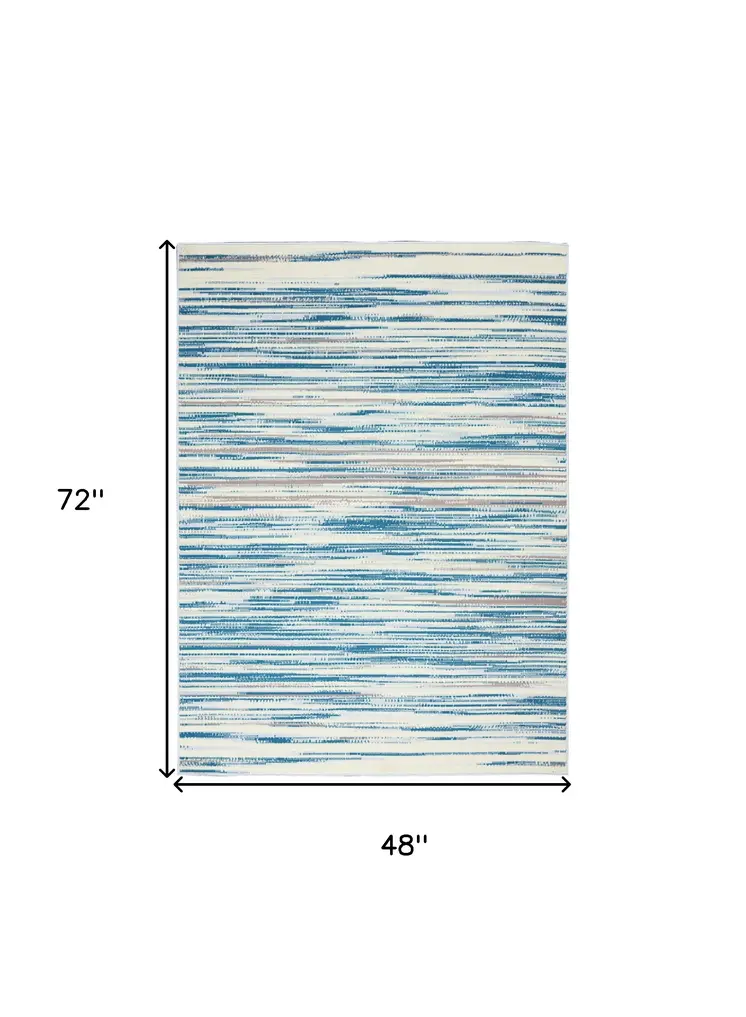 4' X 6' Ivory Blue and Gray Striped Area Rug