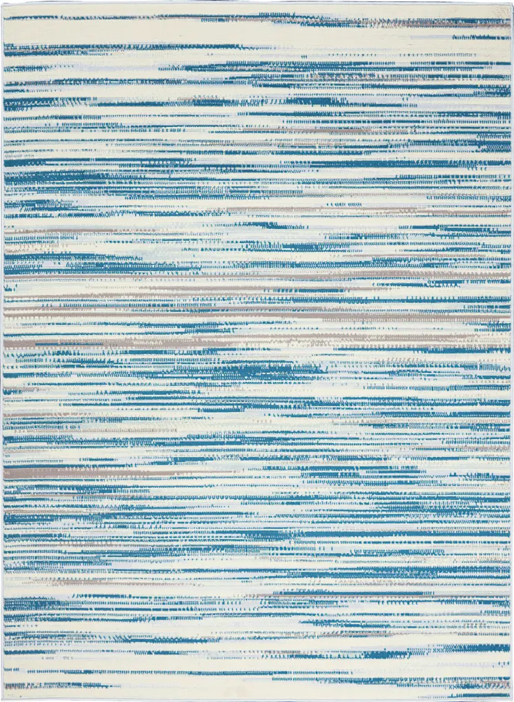 4' X 6' Ivory Blue and Gray Striped Area Rug