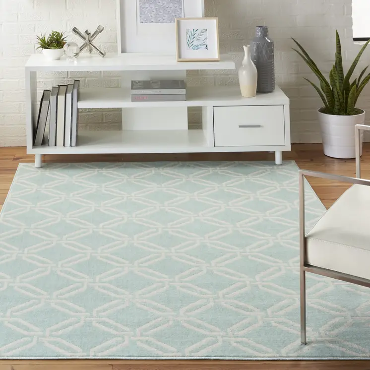 4' X 6' Beige and Green Trellis Area Rug
