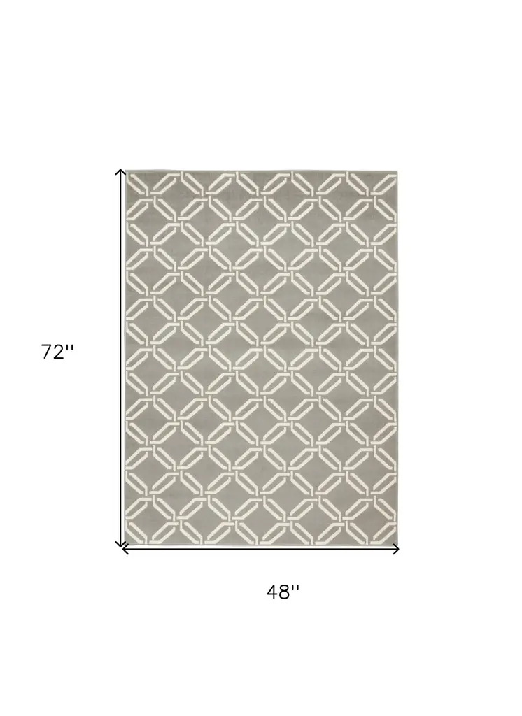 4' X 6' Gray and Beige Trellis Area Rug