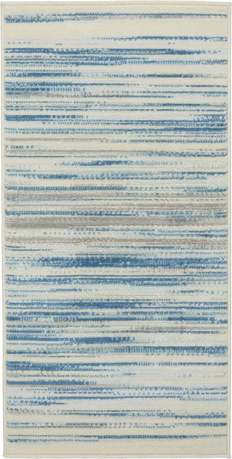 2' X 4' Ivory Blue and Gray Striped Area Rug