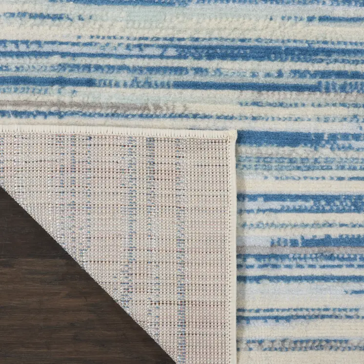 2' X 4' Ivory Blue and Gray Striped Area Rug