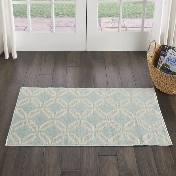 2' X 4' Beige and Green Trellis Area Rug