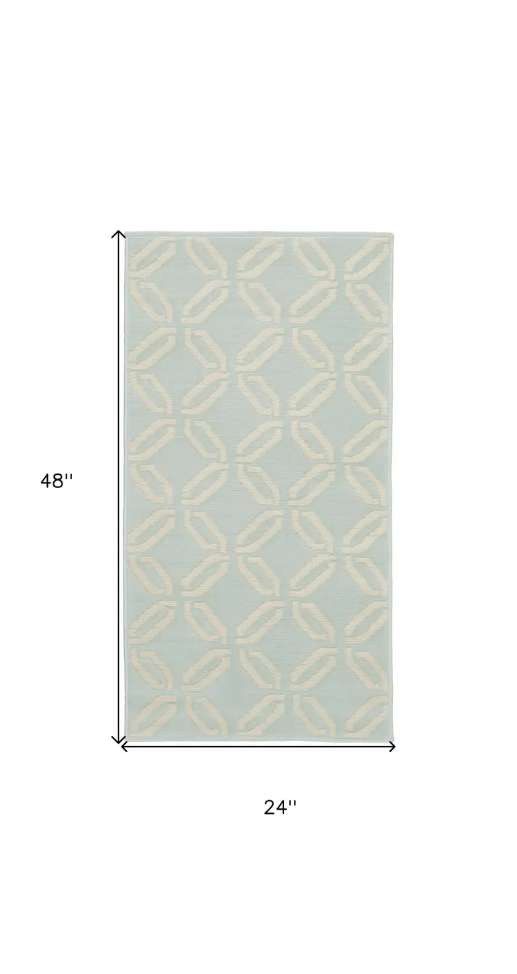 2' X 4' Beige and Green Trellis Area Rug