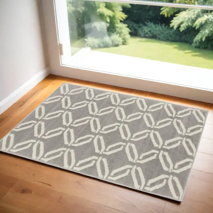 2' X 4' Gray and Ivory Trellis Area Rug