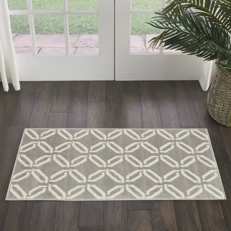 2' X 4' Gray and Ivory Trellis Area Rug
