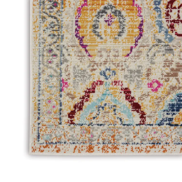 8' Ivory Pink And Orange Floral Distressed Runner Rug