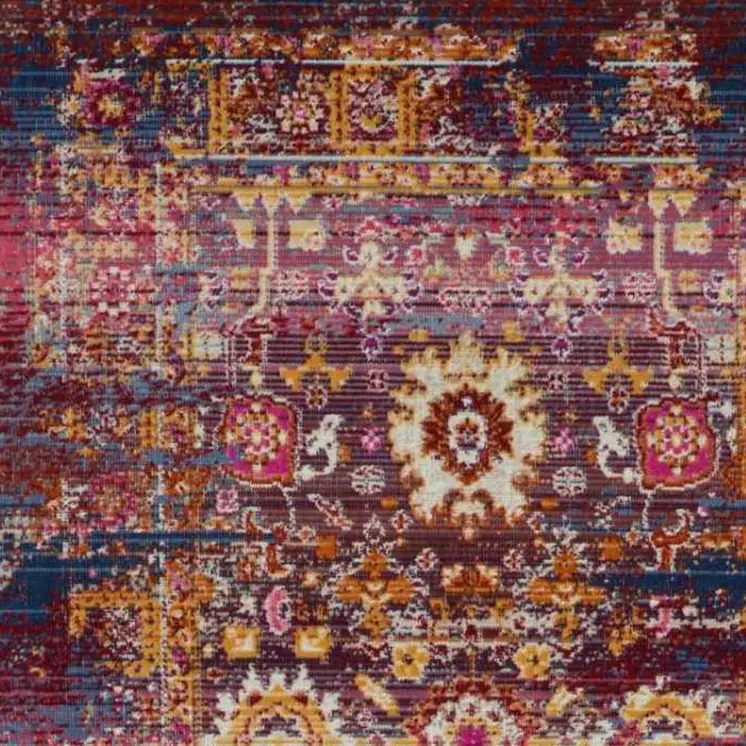 8' Blue Yellow And Red Floral Distressed Runner Rug