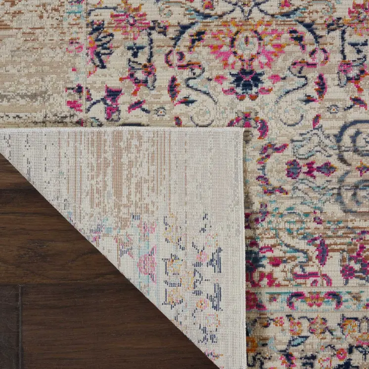 6' Ivory And Brown Floral Distressed Runner Rug