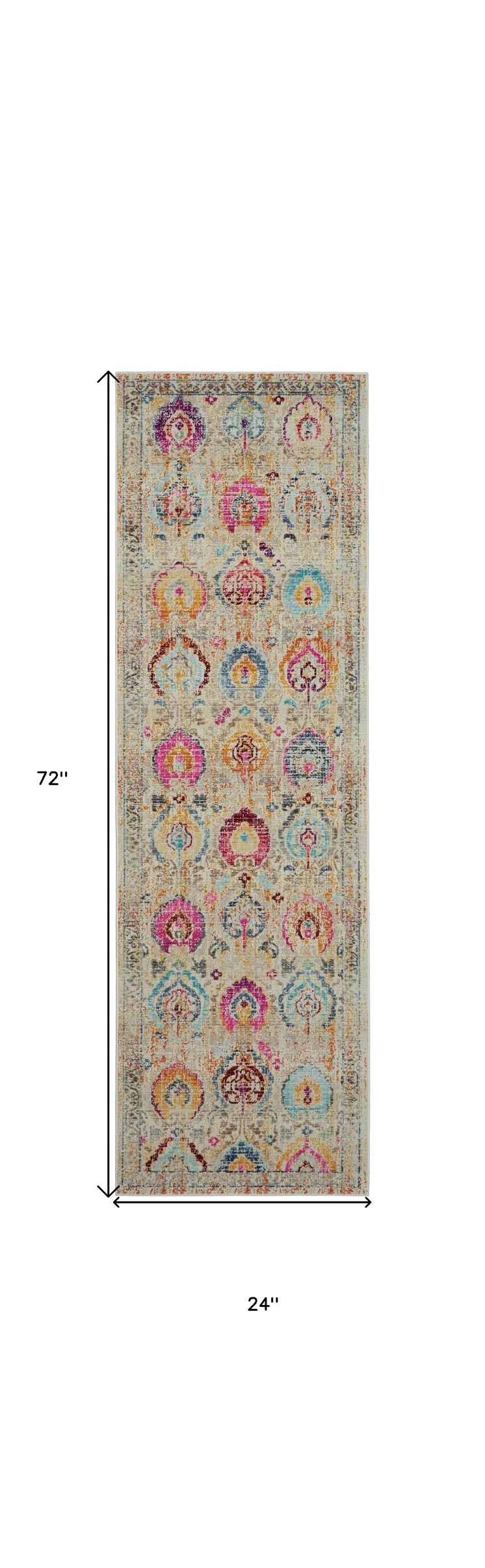 6' Ivory Pink And Orange Floral Distressed Runner Rug