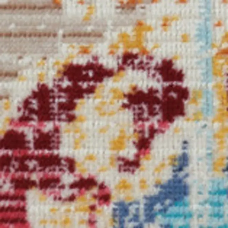6' Blue Yellow And Red Floral Distressed Runner Rug