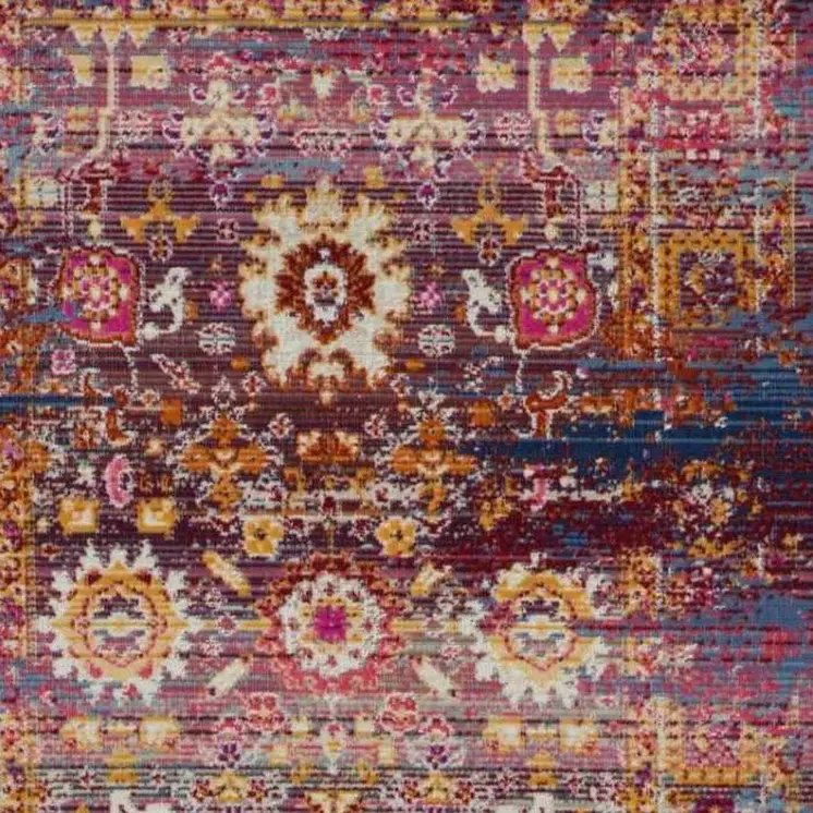 6' Blue Yellow And Red Floral Distressed Runner Rug